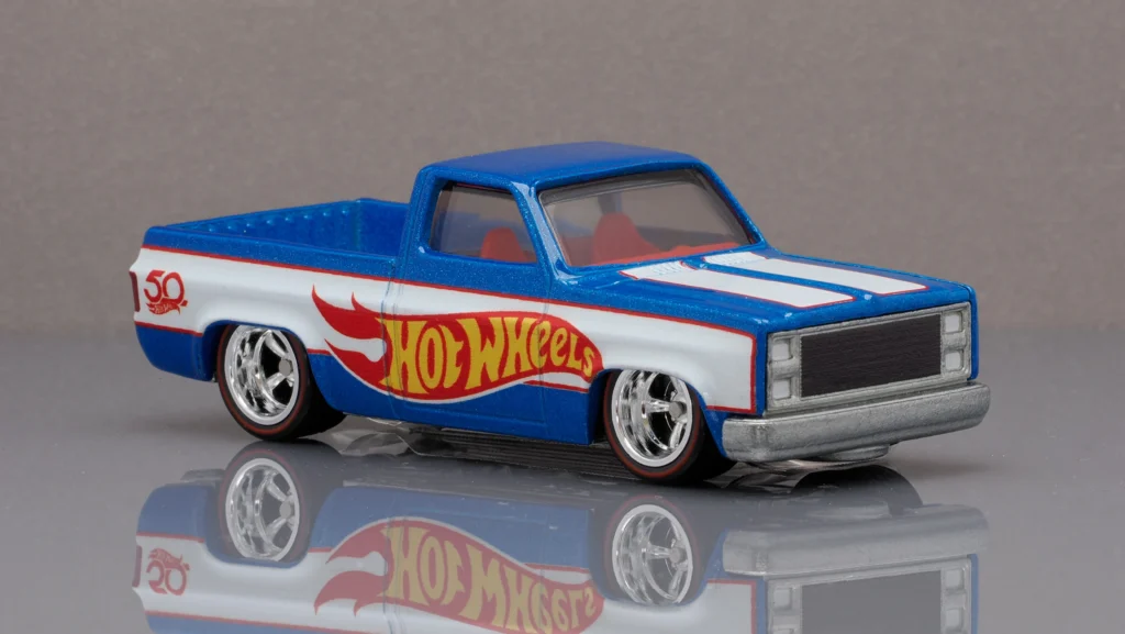 2018 Hot Wheels Premium '83 Chevy Silverado Hot Wheels Display Case Blue and White