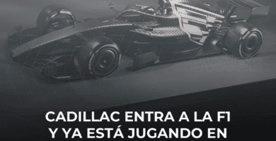 Gráfico de portada con monoplaza Cadillac F1 en fondo oscuro y texto “Cadillac entra a la F1 y ya está jugando en grande”; logotipo de carrusel al pie.